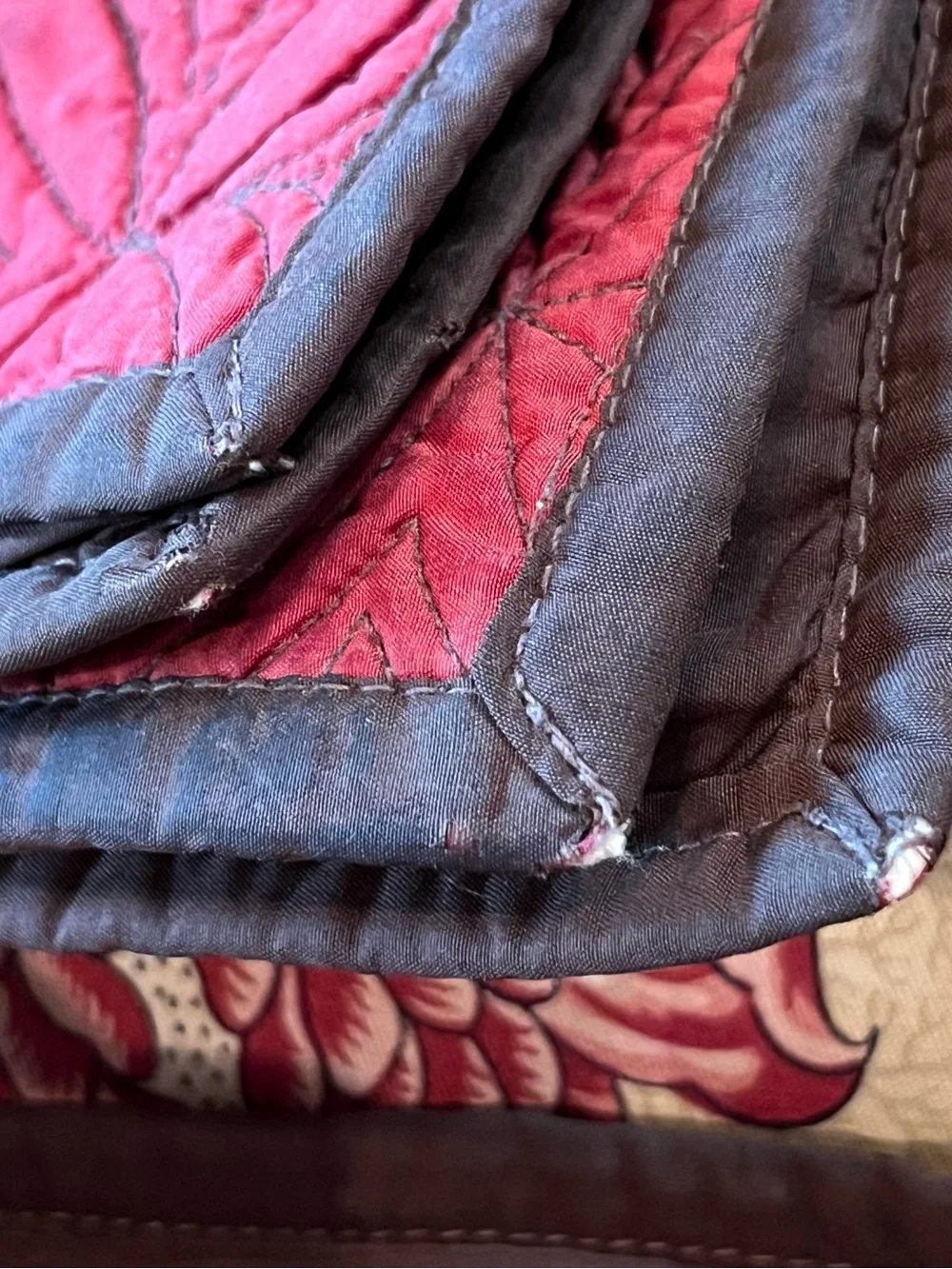 Restoration Hardware Quilted Silk Pillow Shams (2) King Curved Diamonds Rust Red